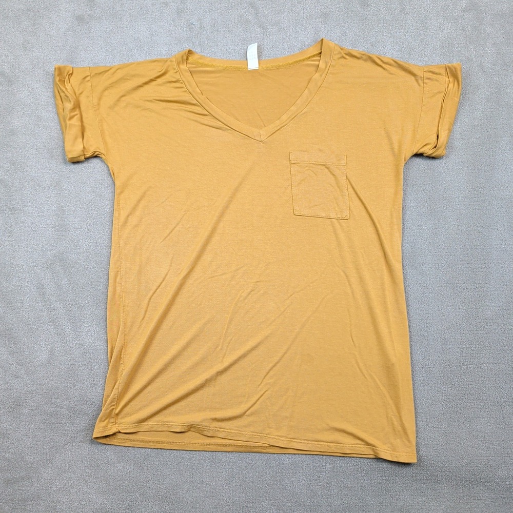 Flamingo Vintage 90s USA V-Neck Pocket Tee One Size Mustard Yellow Casual Top